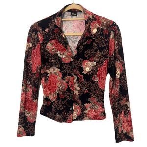Vintage New‎ Shine Top Womens S Button Up Cropped Butterflies Dark Forest Fairy